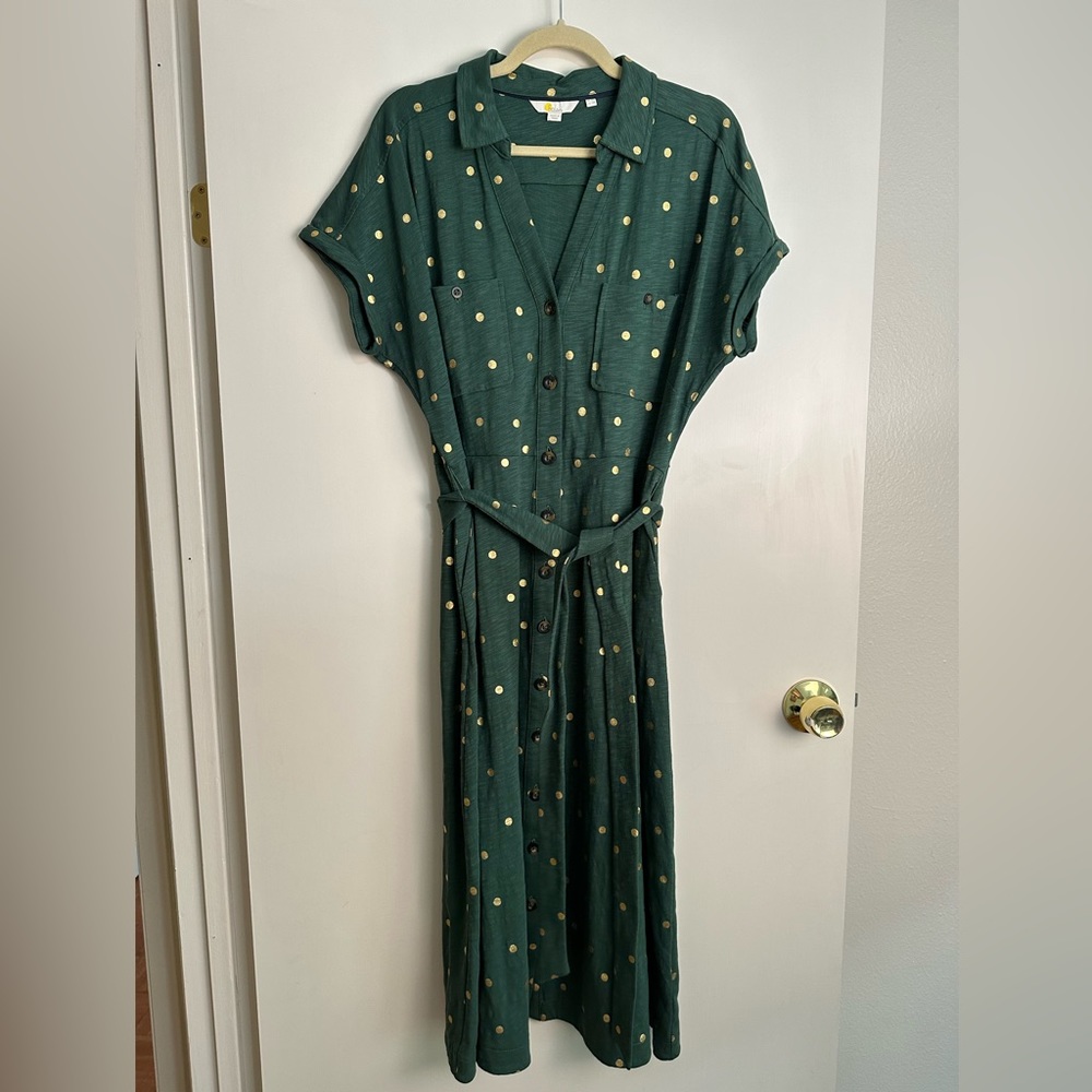 New Without Tags Boden Green Polka Dot Dress 14R